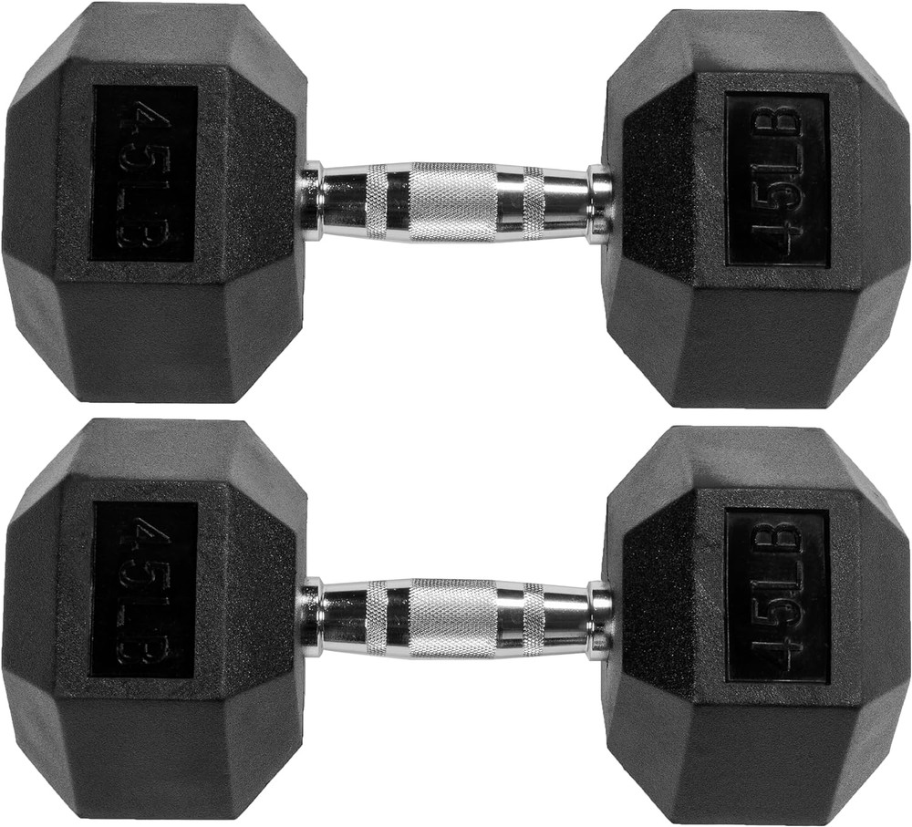 Premium Rubber Encased Hex Dumbbell, 45LB Pair