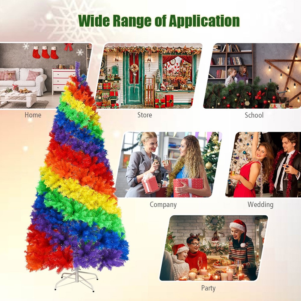 7FT Artificial Hinged Colorful Rainbow Full Fir Christmas Tree with 1213 Tips