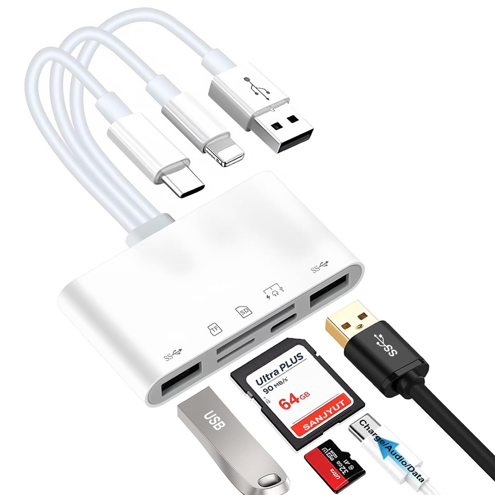 5-in-1 Memory Card Reader USB/USB-C SD/TF Plug-and-Play for Phones Tablets