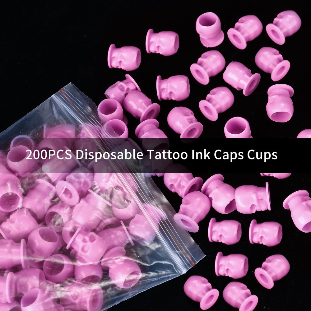 200-1000Pcs Skull Shape Tattoo Ink Cups With Base Permanent Prevent Falling Off
