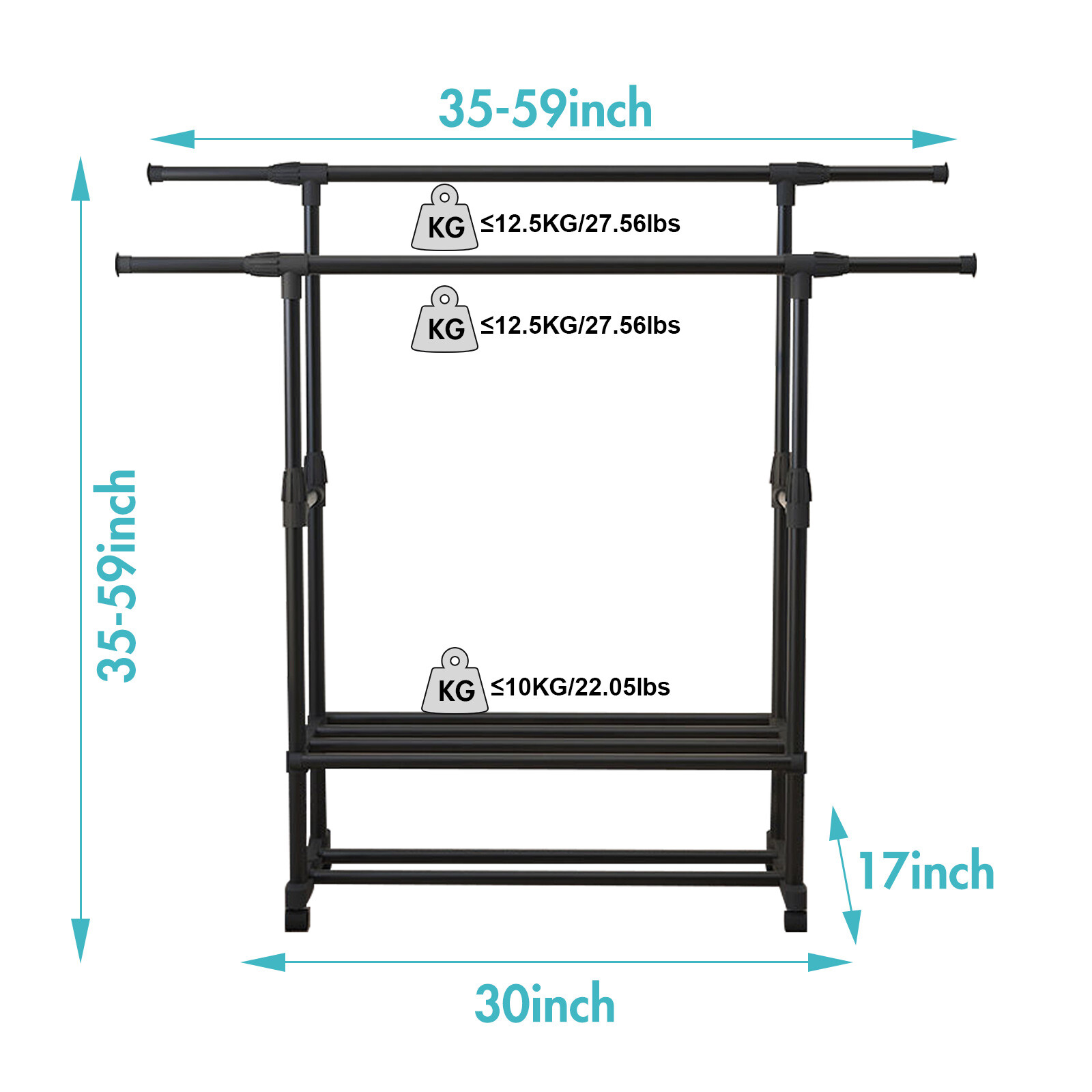 Heavy Duty Clothing Garment Rack Rolling Clothes Organizer Double Rails Hanging