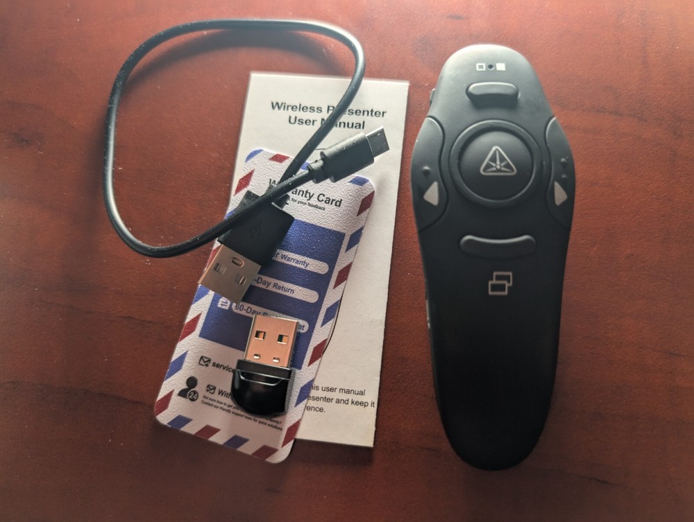 Black Wireless Presenter 2.4GHz Ergonomics USB Receiver Slot