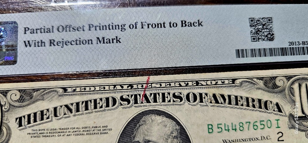 1950C $10 OFFSET PRINTING ERROR W/REJECTION MARK Federal Reserve Note!