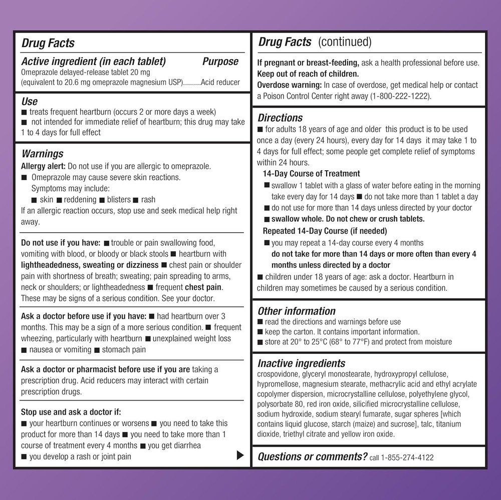 Amazon Basic Care Omeprazole Delayed Release Tablets 20 mg, Treats Frequent Hear