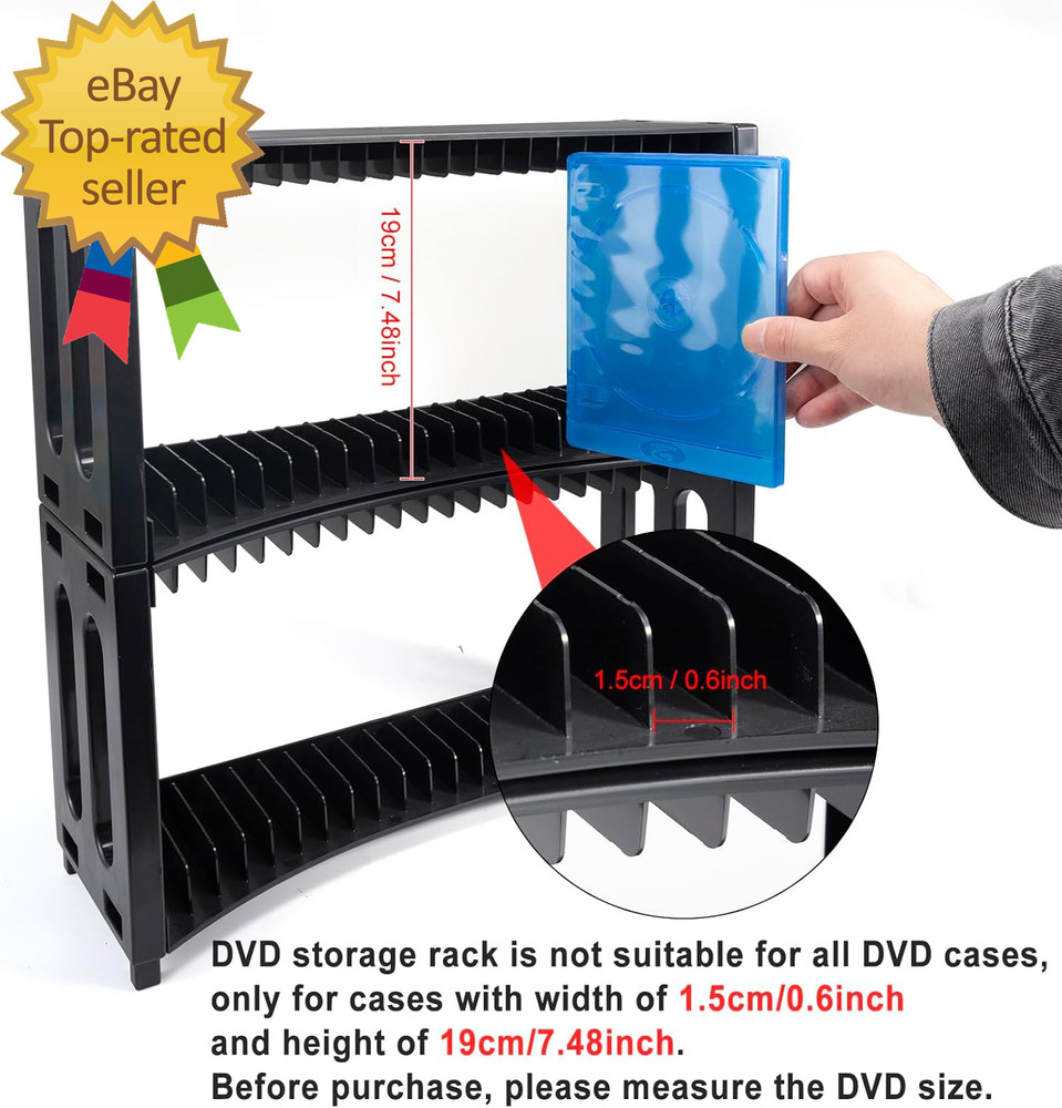 DVD Storage Rack Stackable ABS 2 Pack DVD Storage Organizer Can Hold 40 Slim DVD