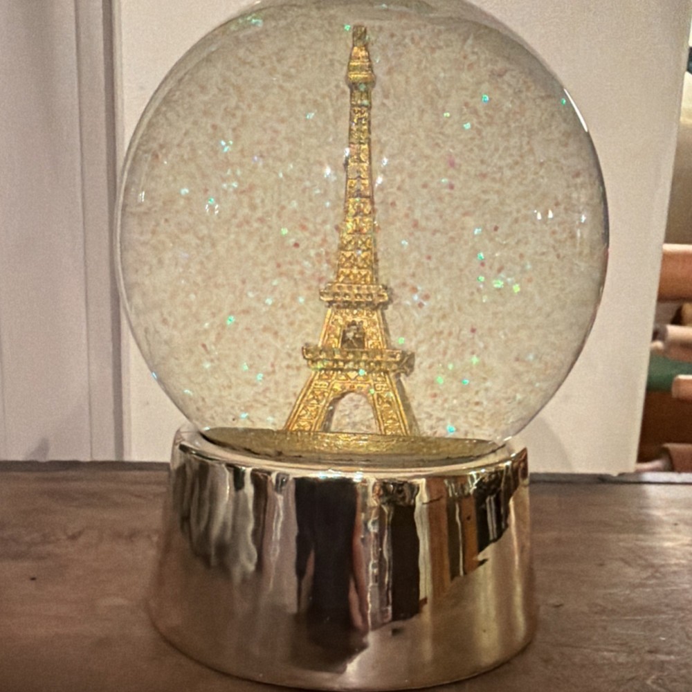 Eiffel Tower Paris Snow Globe with Glitter and Gold Base