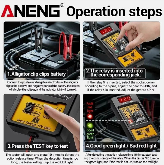 ANENG Universal Car Relay Tester Voltage Tester RT01 11-25V ar Battery