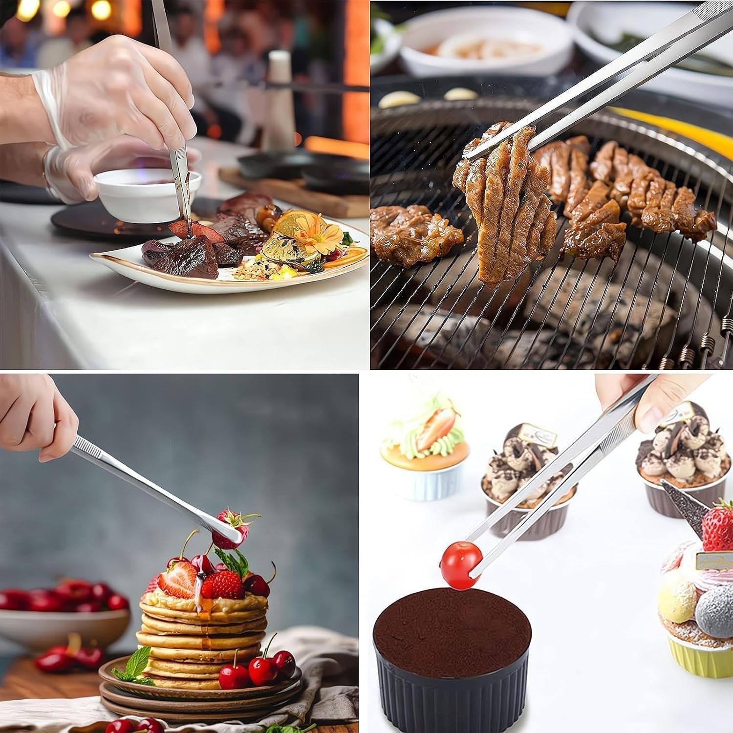 2Pcs Stainless Steel Kitchen Tweezers, 10-Inch Culinary Fine Tweezer Tongs Food.