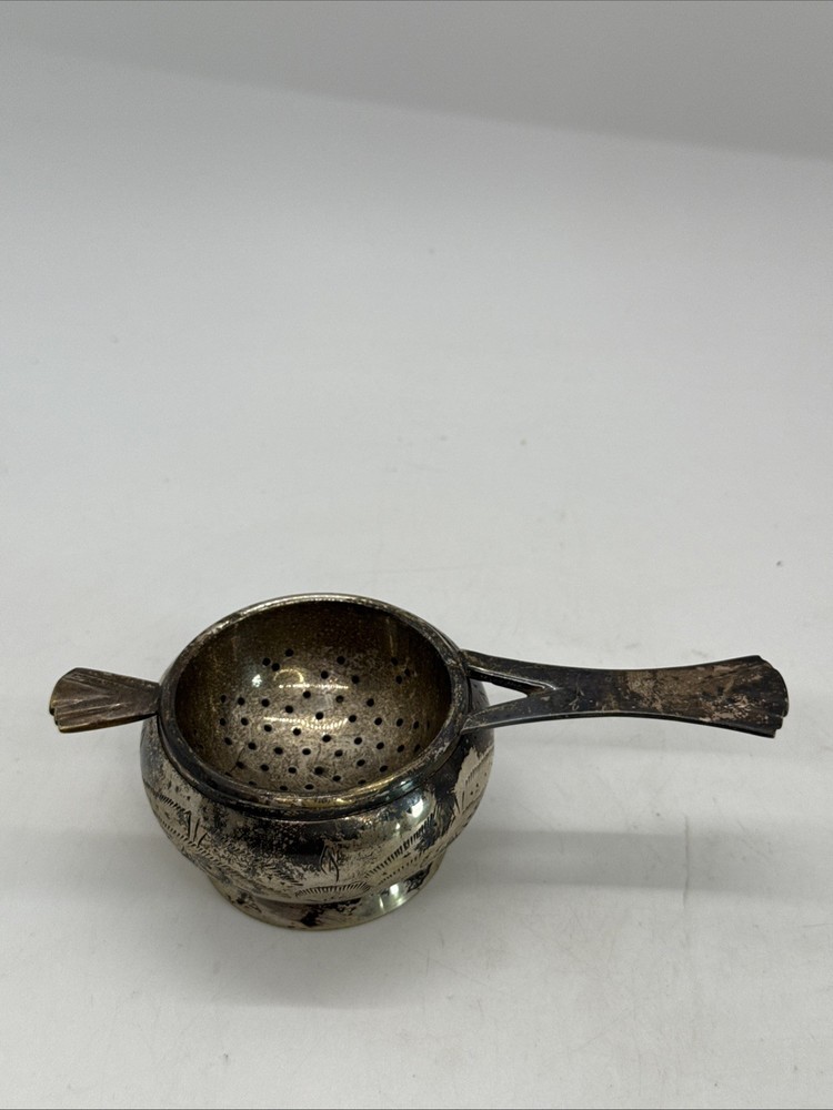 Vintage Silver Plated Tea Bag Strainer with Handle and Catch Dish, EPNS