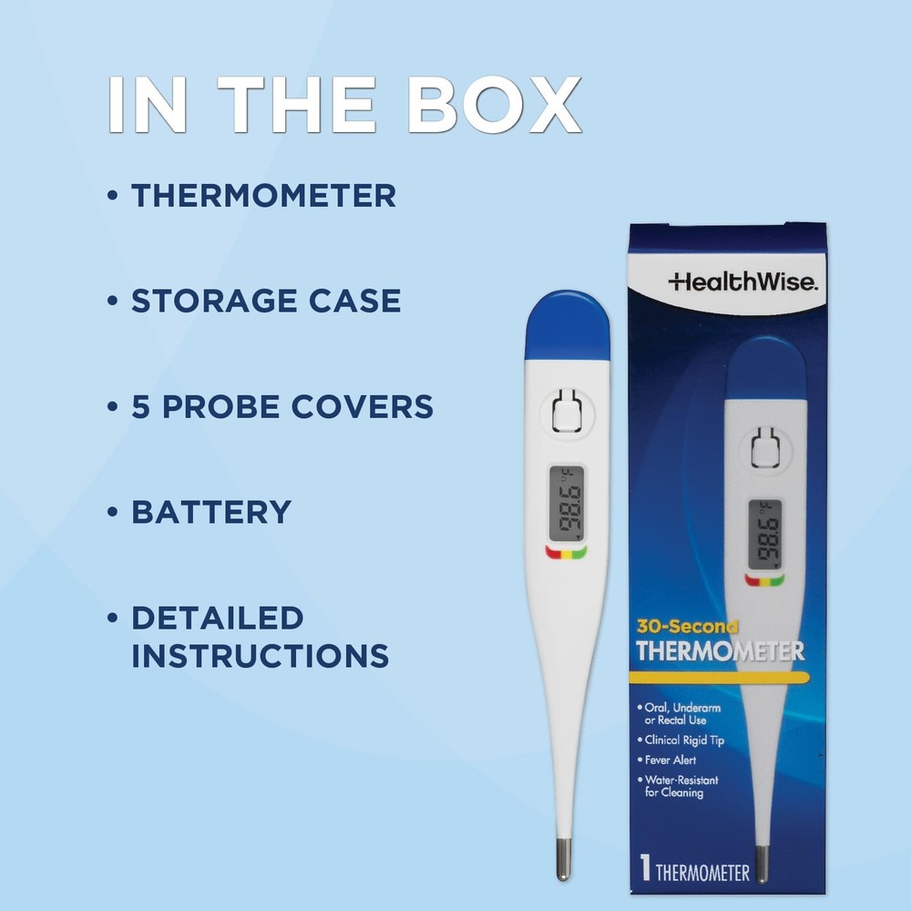 Digital Thermometer 30 Second Read Fever Indicator Rigid Tip Waterproof Probe