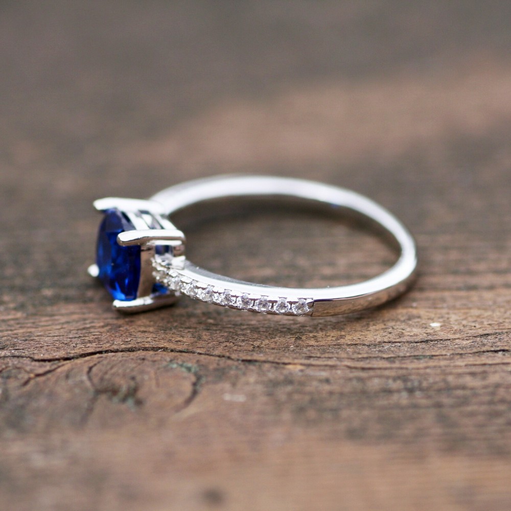 Lab Made Sapphire Ring Solid Sterling Silver 925 , September birthstone Canada