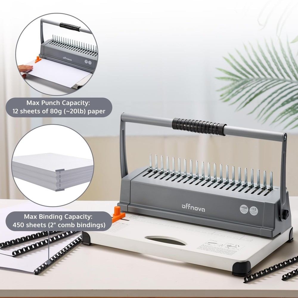 Binding Machine, 21-Hole 450 Sheets Paper Comb Binding Machine for Letter Siz...