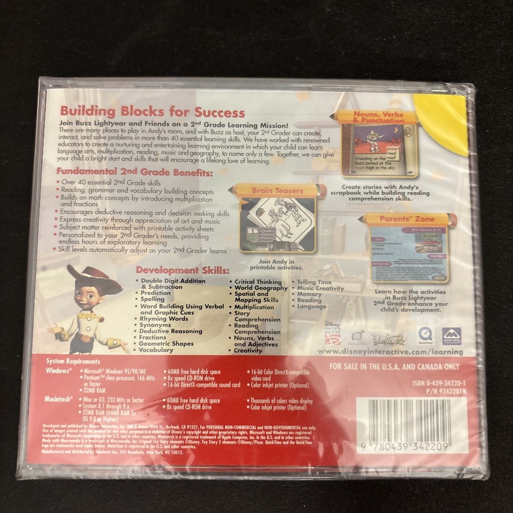 NEW Disney Learning CD-ROM 2nd Grade Ages 6-8 (Buzz Lightyear)