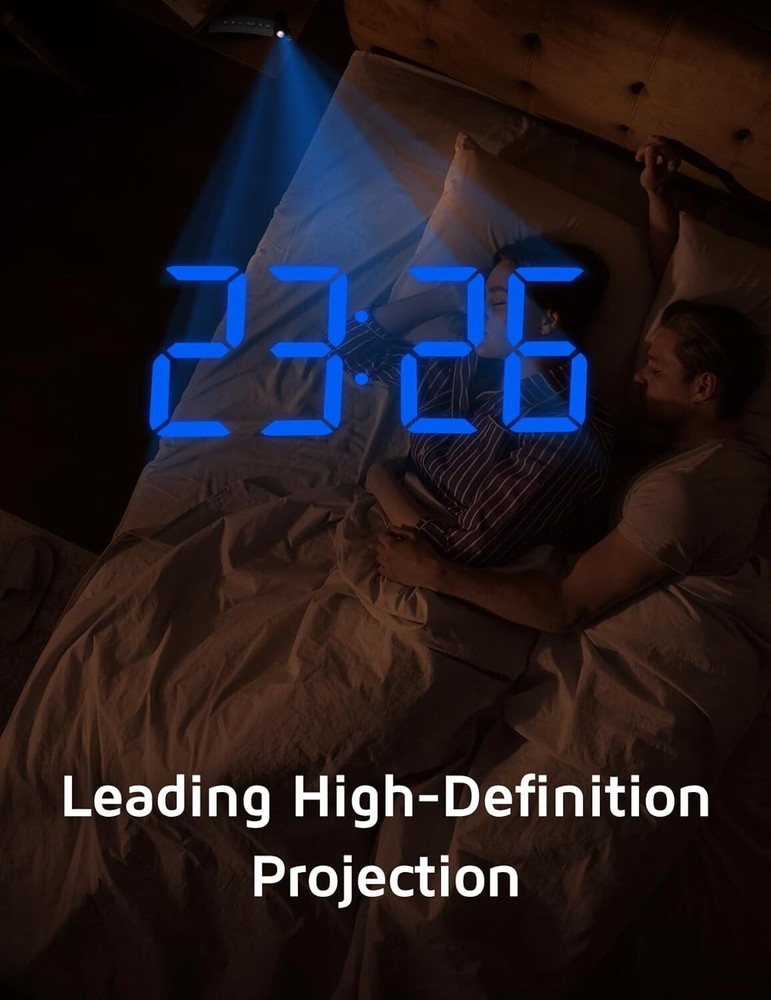 Projection Alarm Clock, Digital Clock with 180° Rotatable Projector, 3-Level .