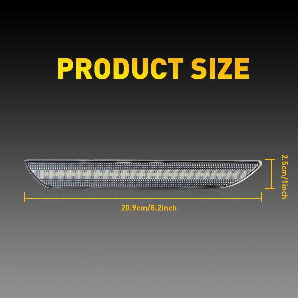 For 2015-2022 Ford Mustang LED Rear Bumper Side Marker Lights Clear Lens White