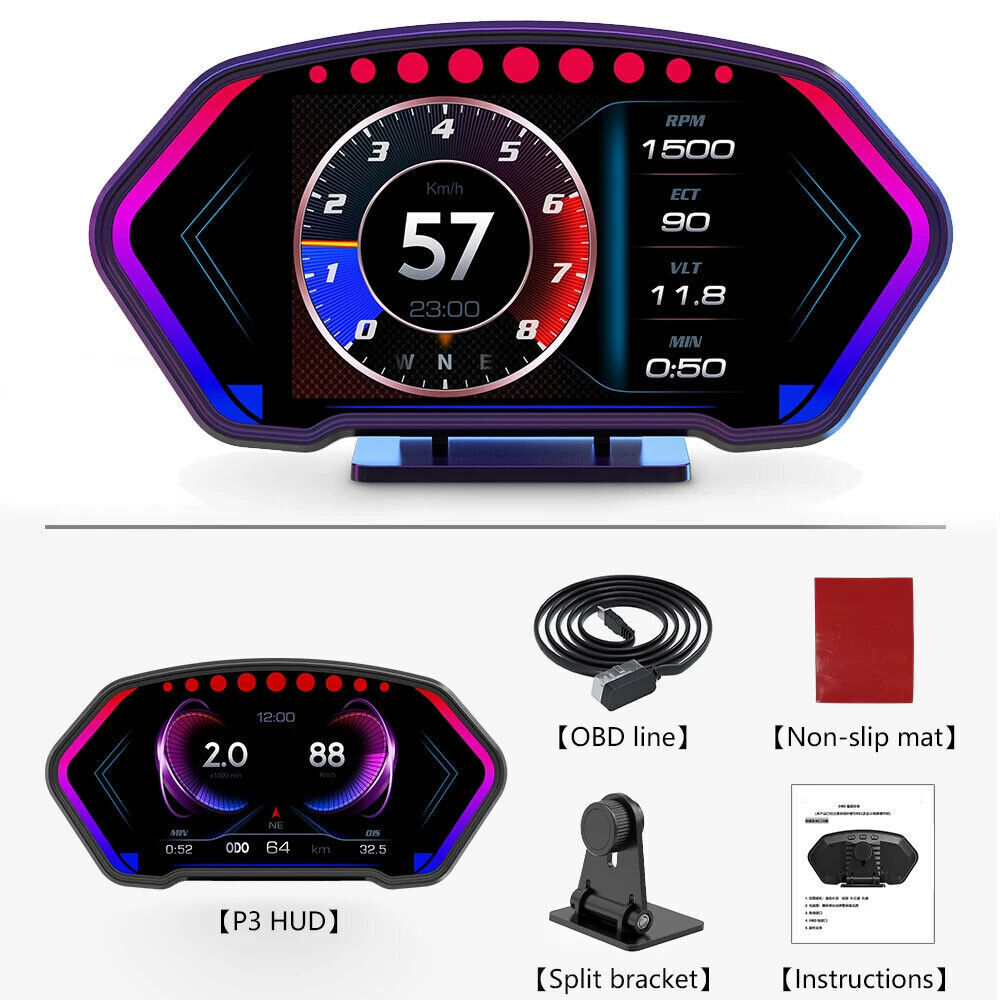 Universal ANCEL P3 Head Up Display Auto GPS Slope Meter Tachometer Speedometer