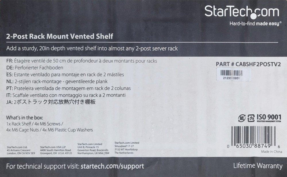 StarTech 2 Post Vented Server Rack Shelf Mount Up to 75 lb. CABSHF2POSTV2