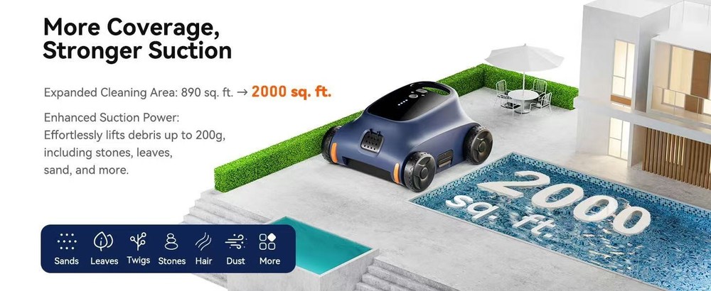 Pool Vacuum for Above Ground Pool, 180 Mins Runtime Cordless Robotic Pool Cleane