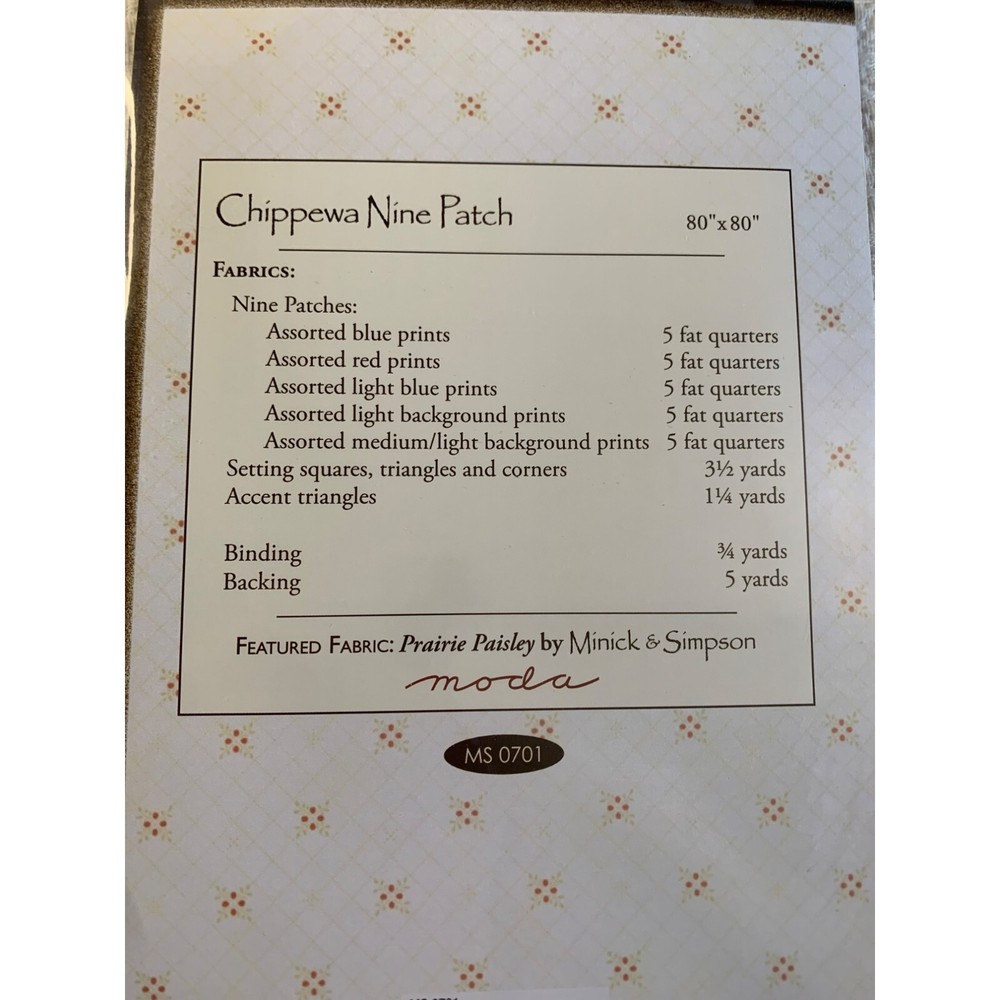Minick & Simpson Chippewa Nine Patch Quilt Pattern - New