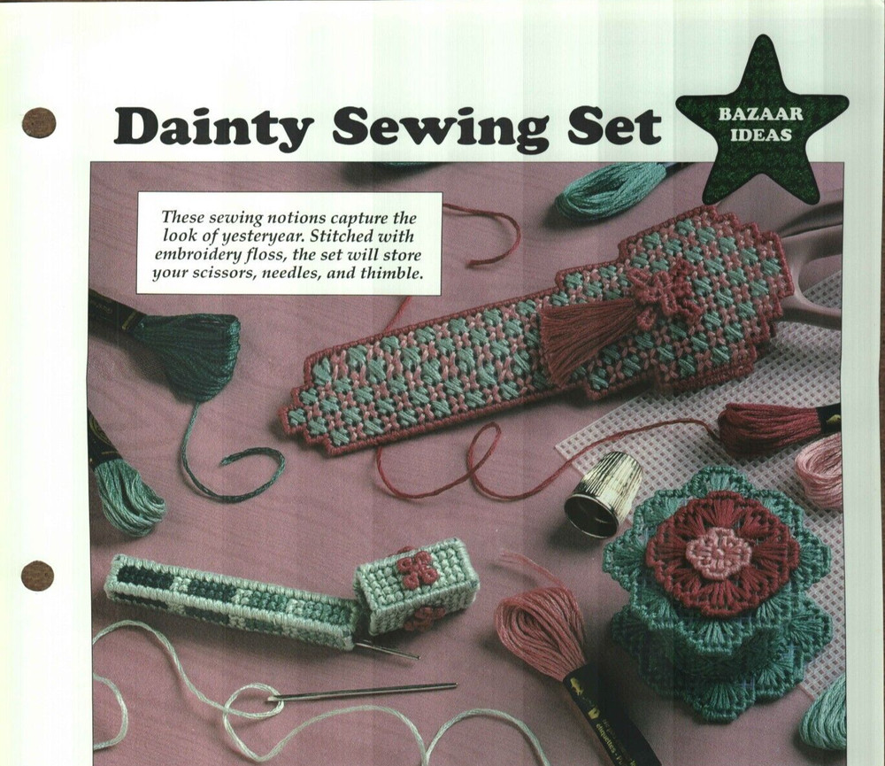NEW DAINTY SEWING SET SCISSORS COVER PLASTIC CANVAS PATTERN INSTRUCTIONS