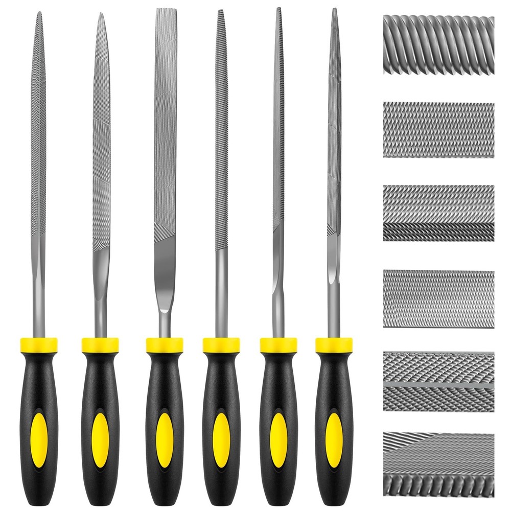 6pc Needle File Set Carbon Steel Files Flat Square Round Triangular Half-Round