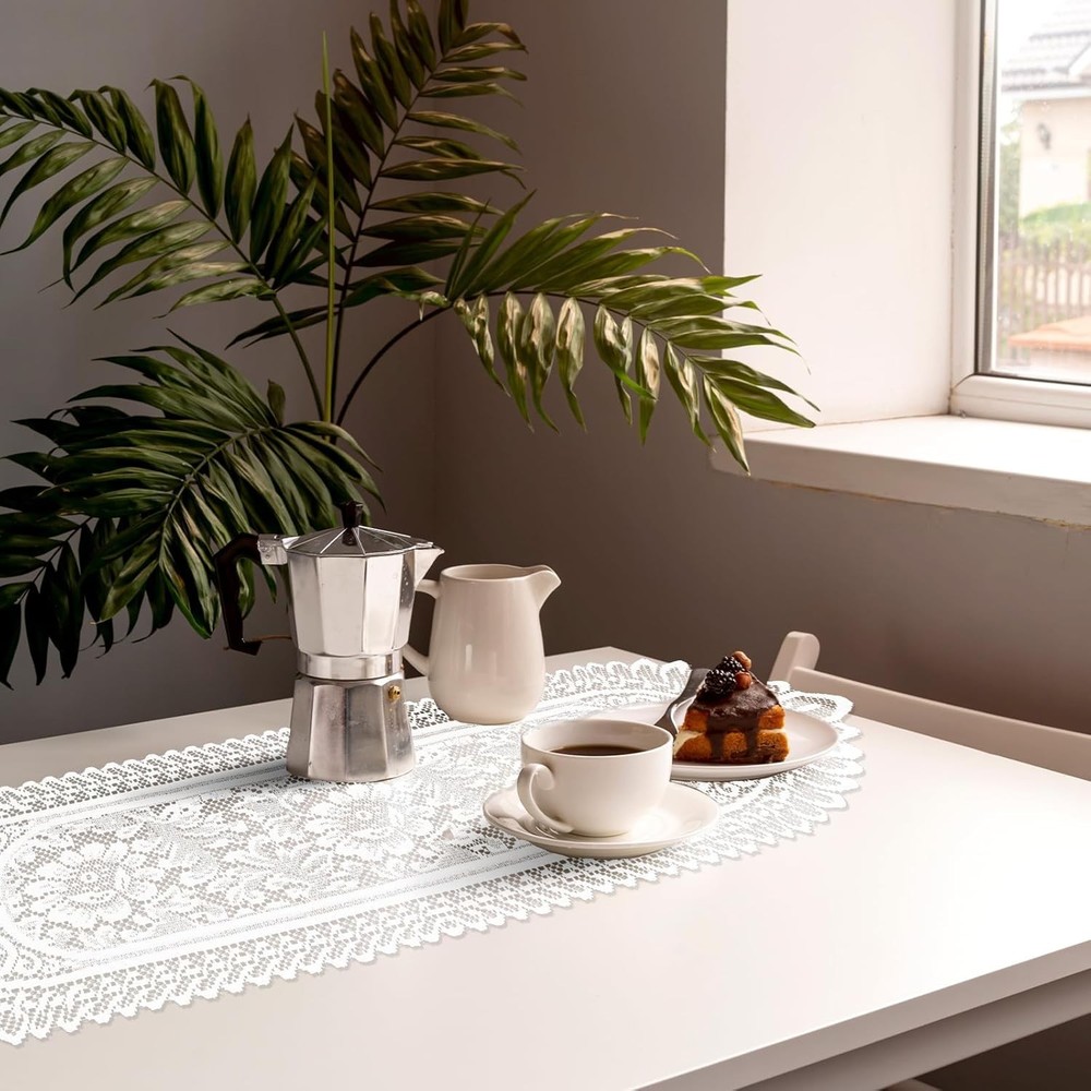 2 Pack Cotton Crochet Lace Rectangular Table Runner Doilies Table Dresser Scarf