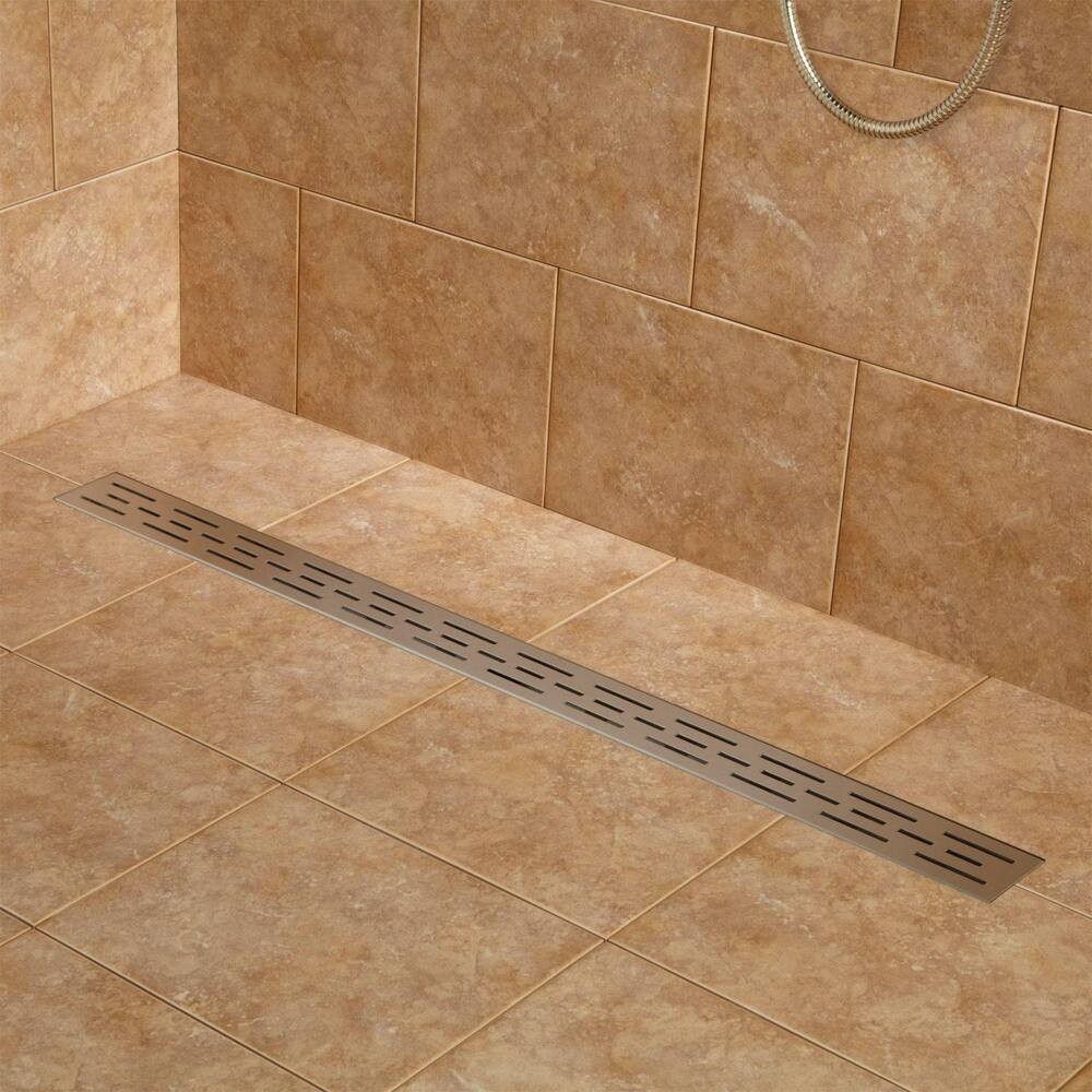 Brushed Stainless Steel Rectangular Shower Drain, Removal Tool and Filter, CUPC