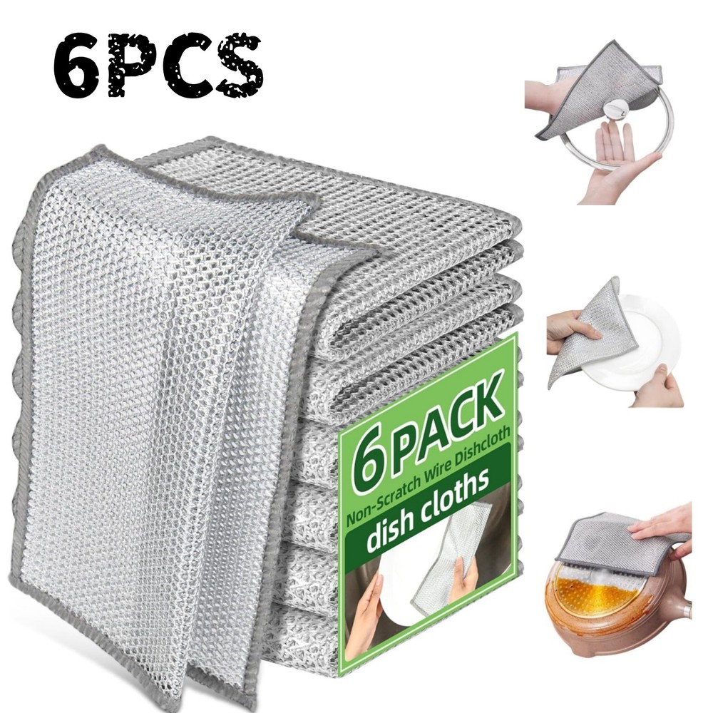 6 PCS Reusable Non-Scratch Steel Wool Dishcloths Multipurpose Kitchen Scrub Pads