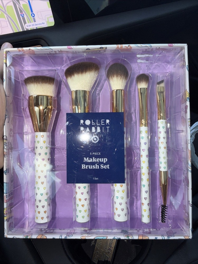 Roller Rabbit x Target - 5pc Disco Hearts Wave Makeup Brush Set NEW SEALED 💕💜