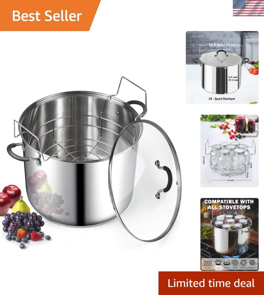 Professional 20 Quart Canning Pot with Induction Capability & Jar Rack Included