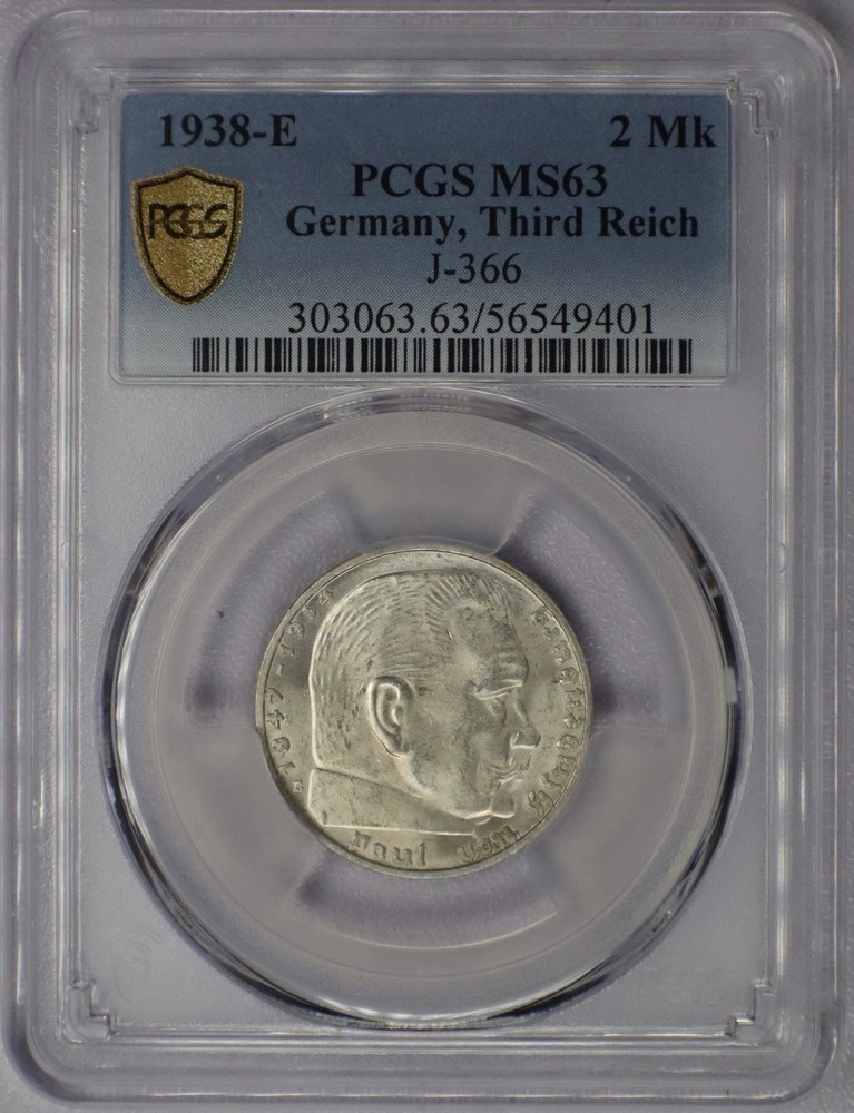 1938-E German 2 Reichsmark Third Reich WWII J-366 - PCGS MS 63