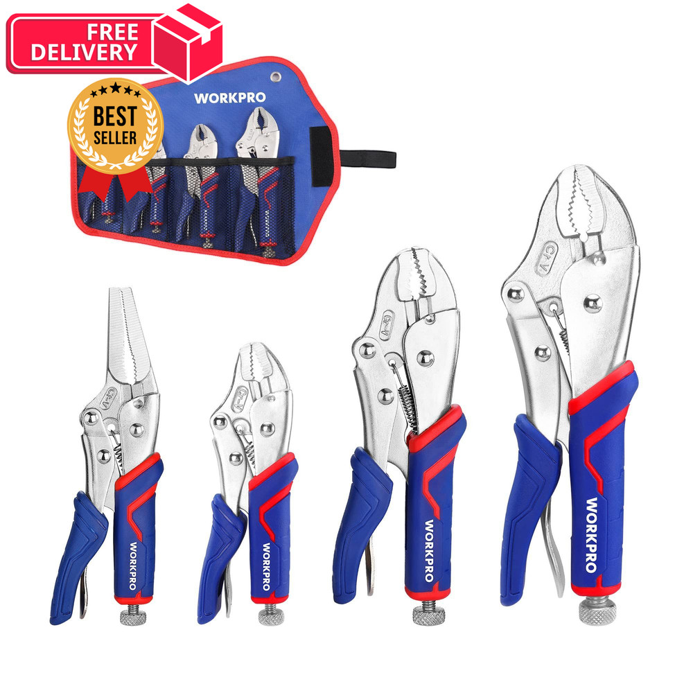 WORKPRO 4-Piece Locking Pliers Set with Comfortable 4PC Pliers, Blue&red