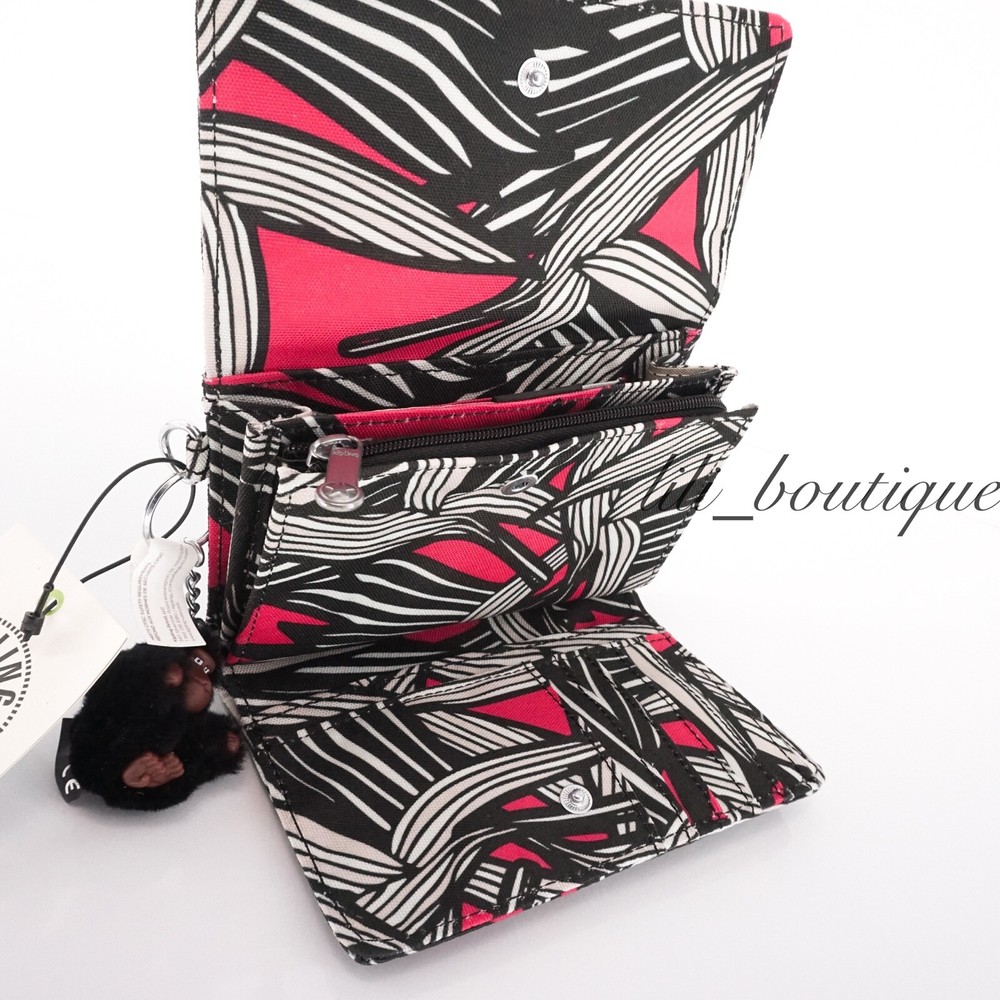 NWT Kipling AC3739 PIXI Snap Medium Trifold Wallet Polyester Bold Leaf Red Multi