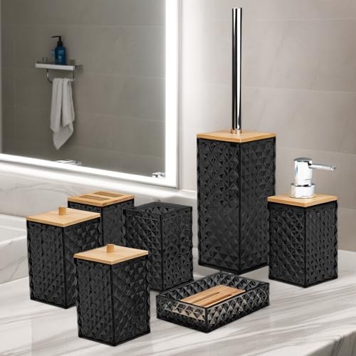 Bathroom Accessory Set,Bathroom Set Include Soap Dispenser, Qtip 7 Pcs Black