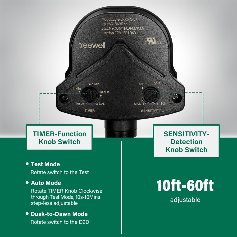 TREEWELL 2-Pack 240° Motion Detector Replacement, Adjustable Delay Time