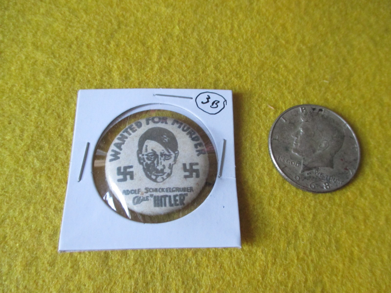 ORIGINAL WWII HOMEFRONT ANTI AXIS WANTED FOR MURDER HITLER 1 1/4 INCH   BUTTONS