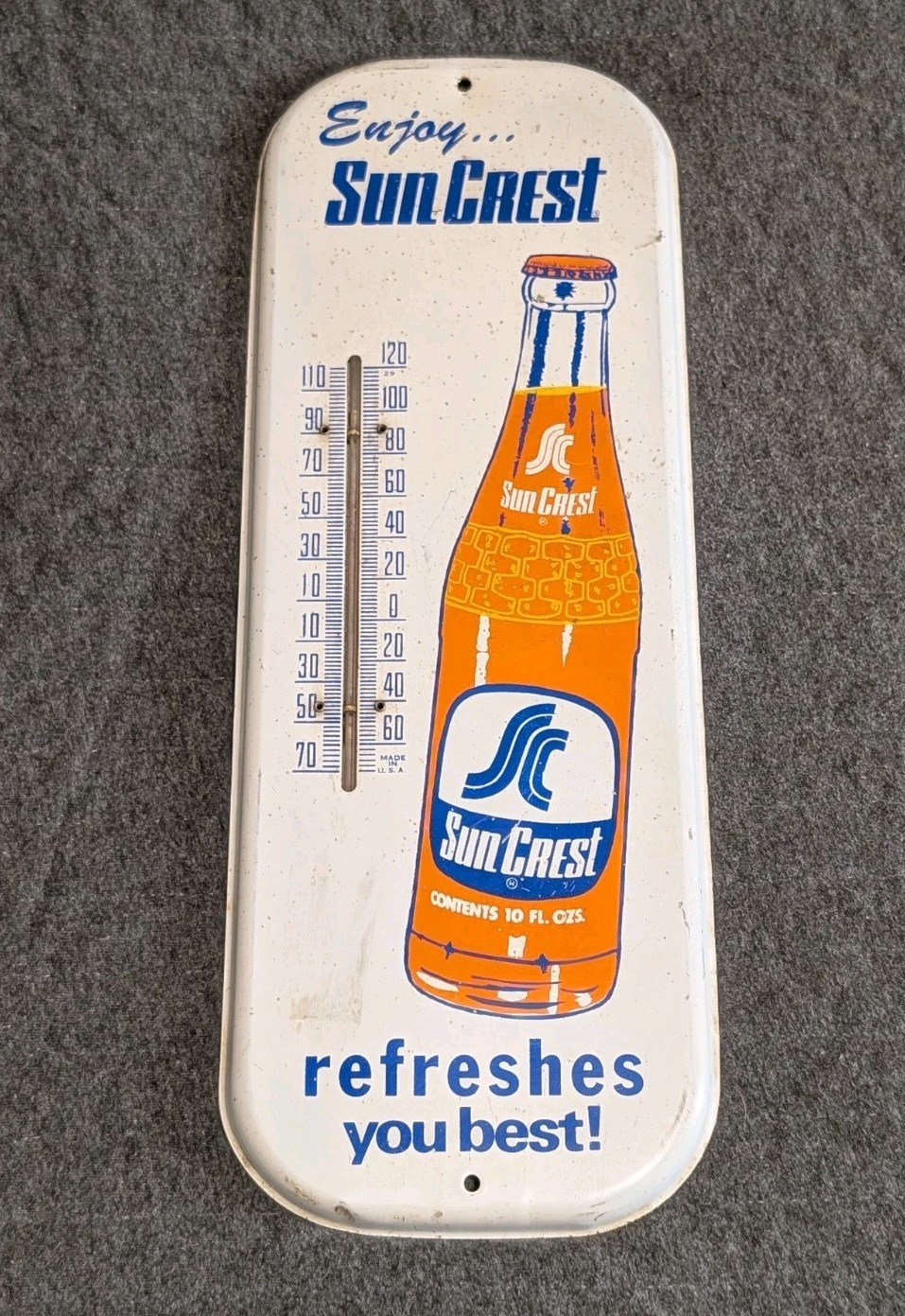 Original Sun Crest Soda Advertising Thermometer Estate Find