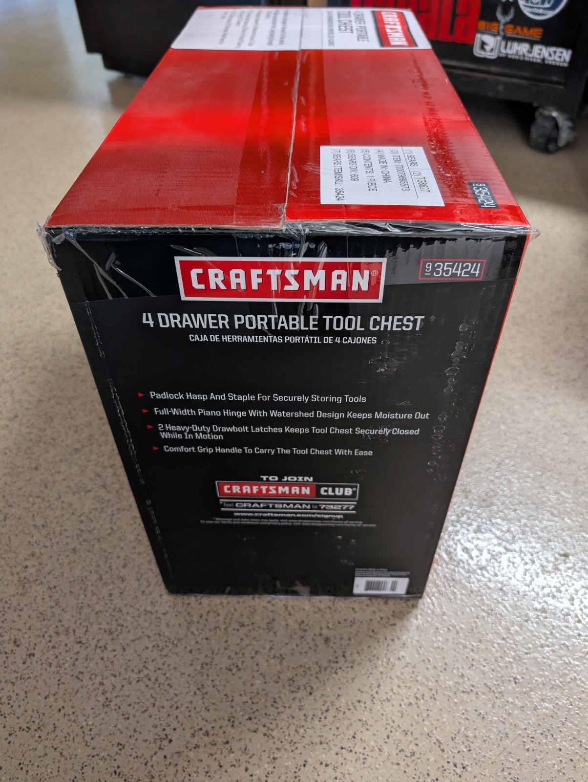 New In Box SEARS CRAFTSMAN 4 DRAWER PORTABLE STEEL TOOL CHEST 35424 BOX LOCKABLE