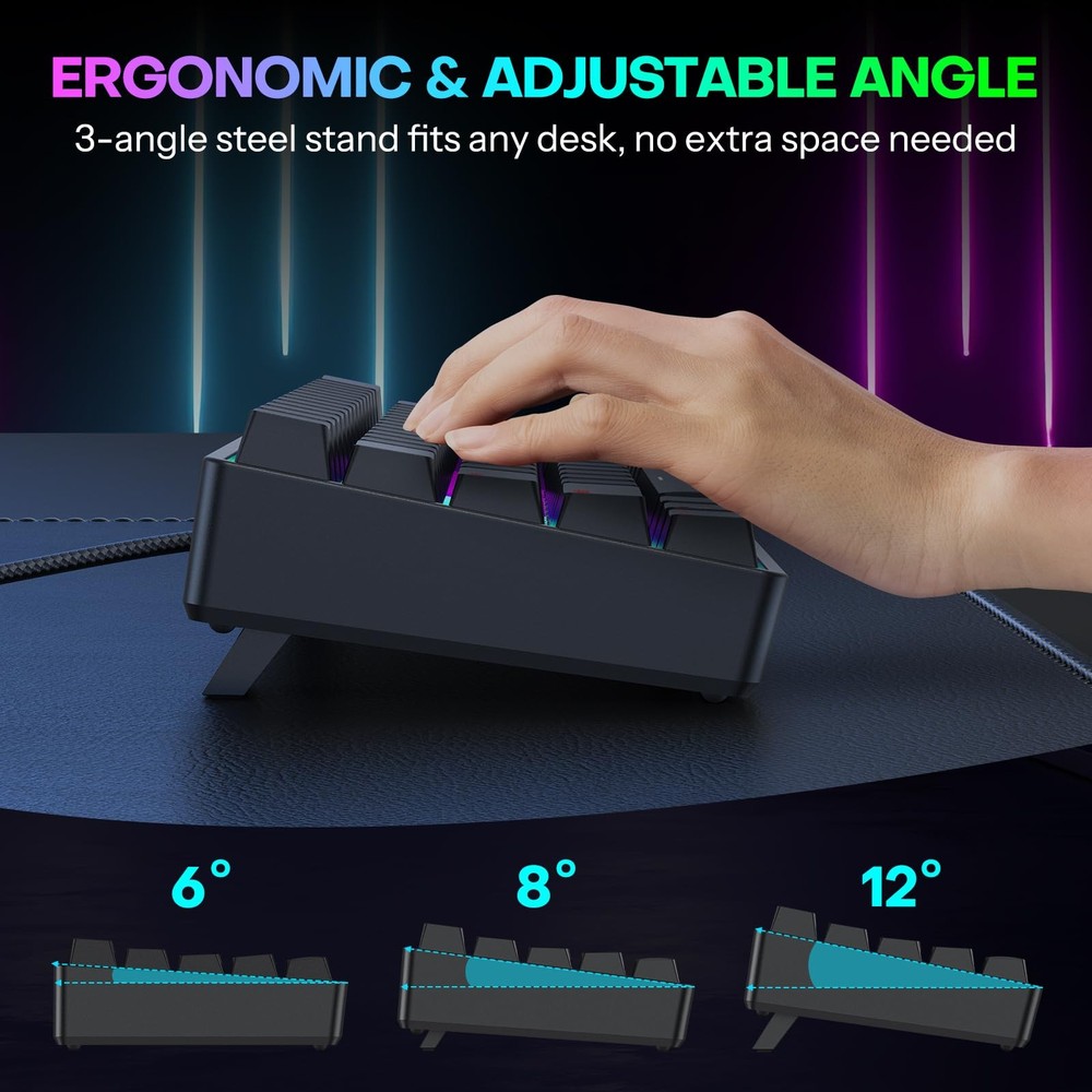 TECURS 60% Compact Mechanical Keyboard for Mac/Windows/PC, Ideal Black