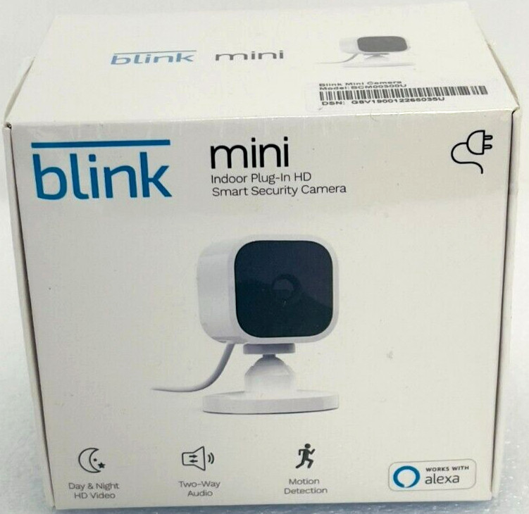Blink Mini Compact indoor plug-in smart security camera 1080p HD, New/Sealed