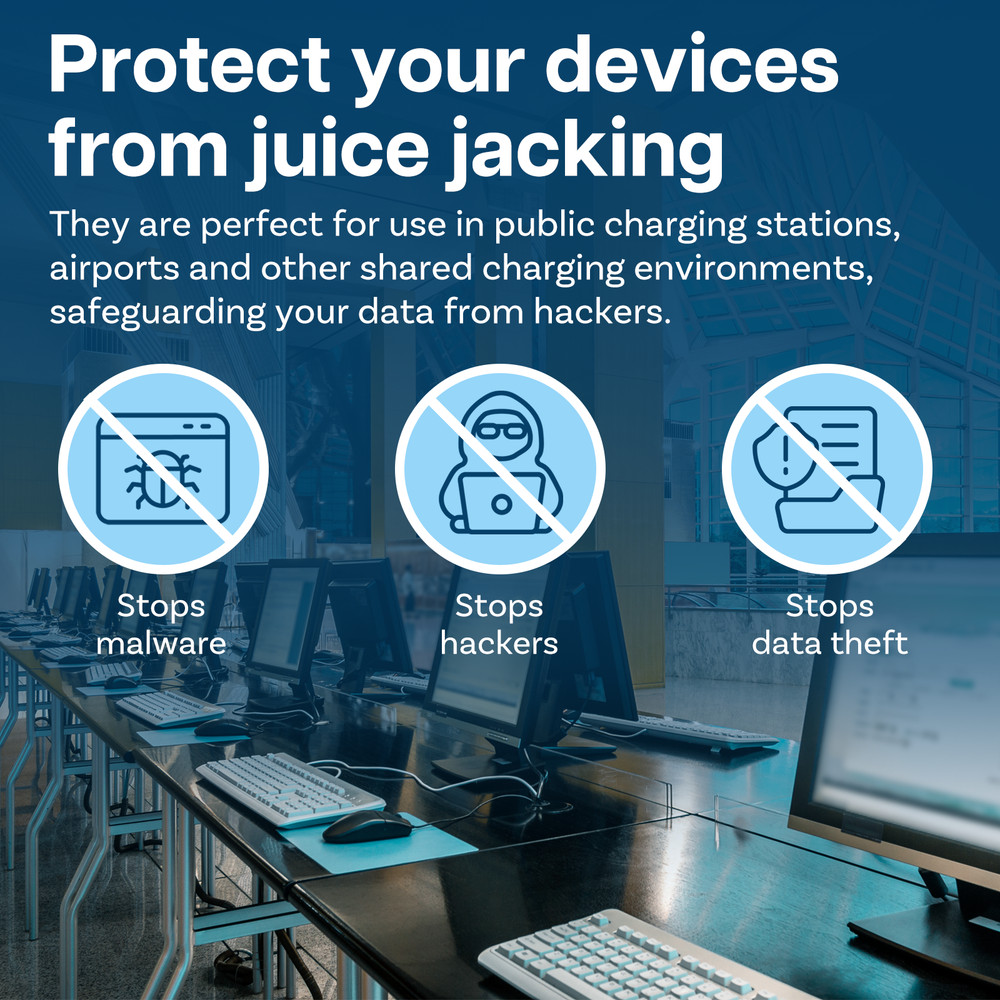USB Data Blocker [2 Pack] Protect Against Juice Jacking - Refuse Hacking Black