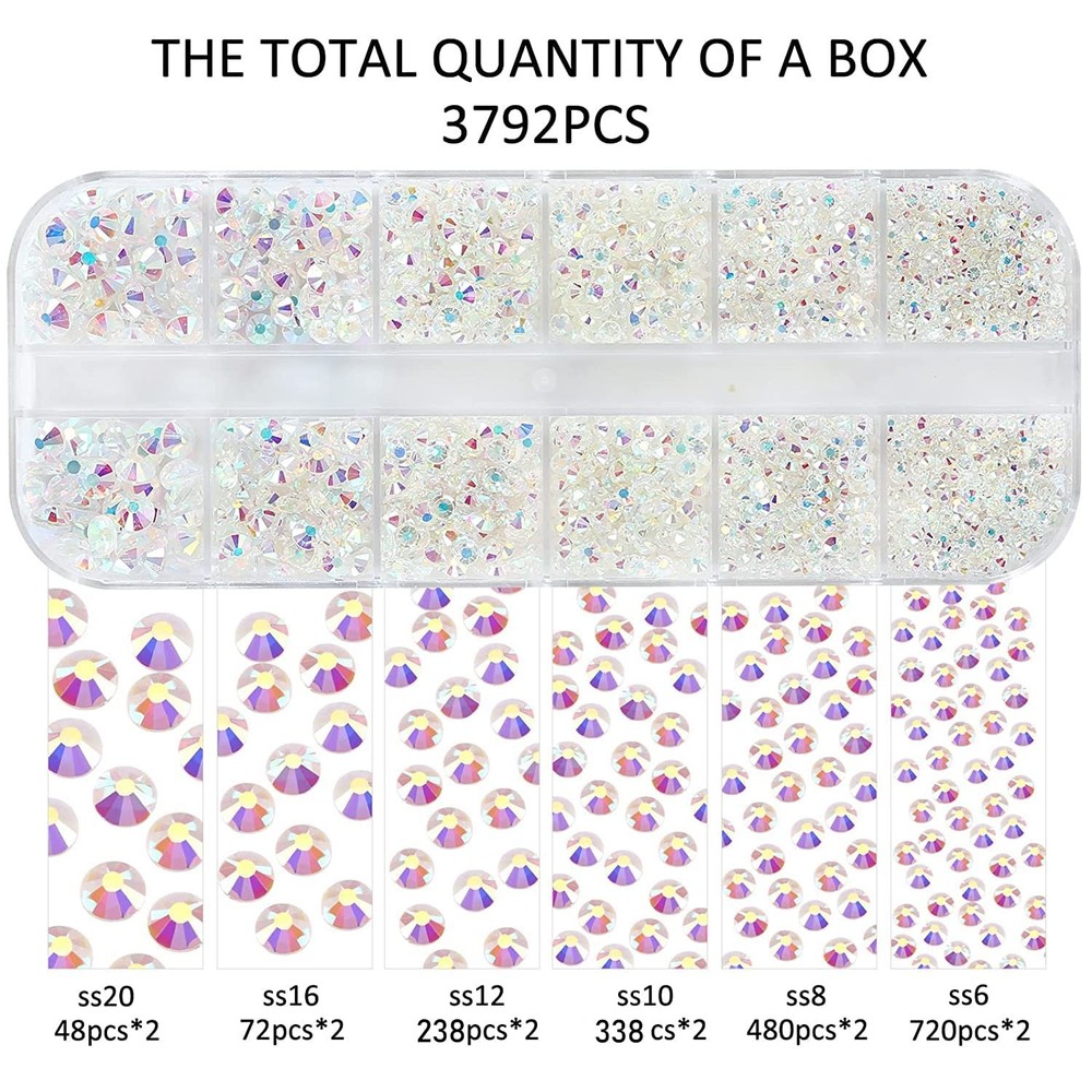 Transparent AB Flatback Rhinestones - 3792 Pieces for All Your Projects