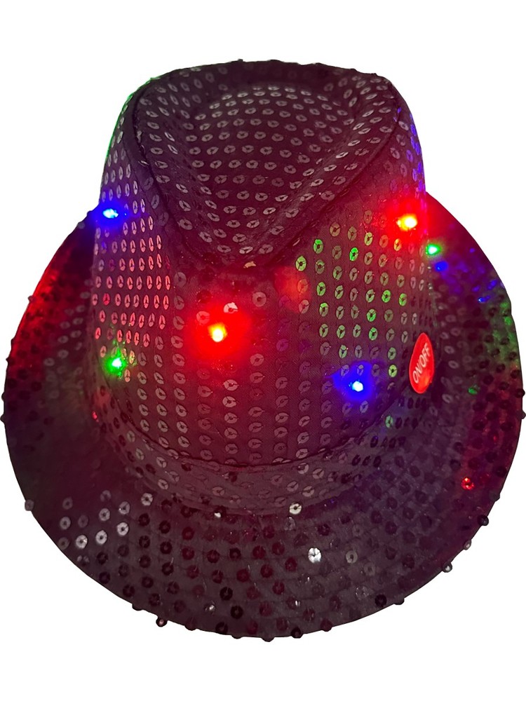 Adult's LED Light Up Black Sequin Fedora Jazz Hat Costume Accessory