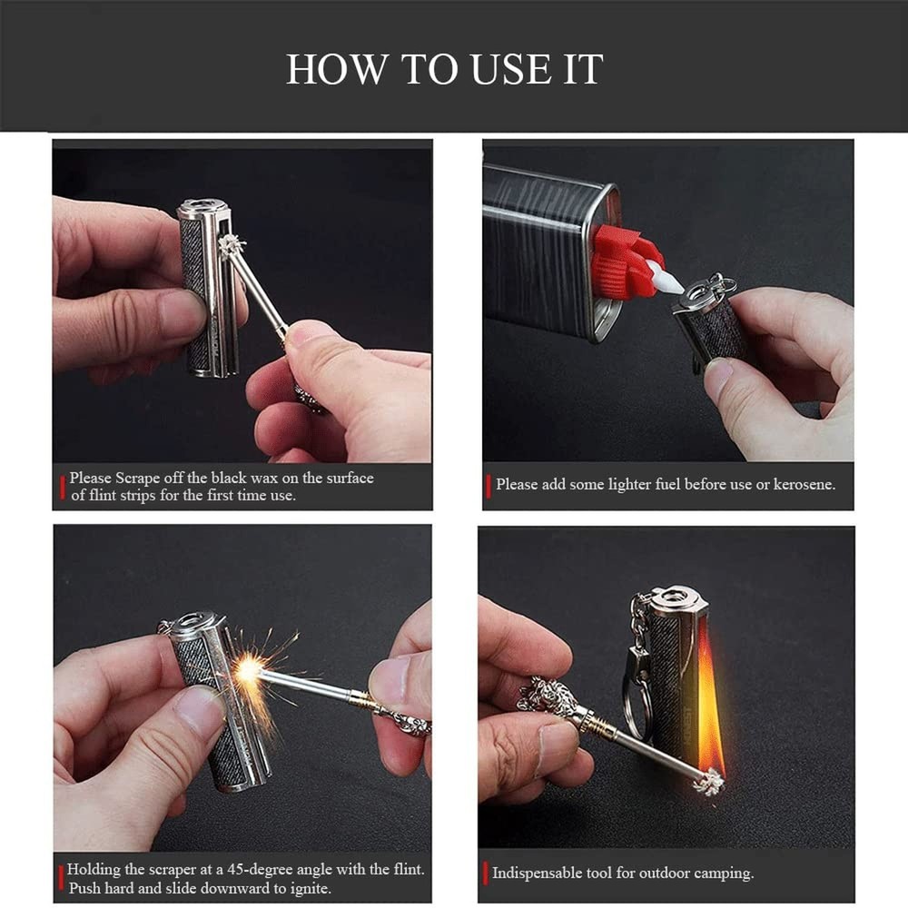 Permanent Match Keychain Lighter, Flint Matchstick Fire Starter Lighter, Reus...