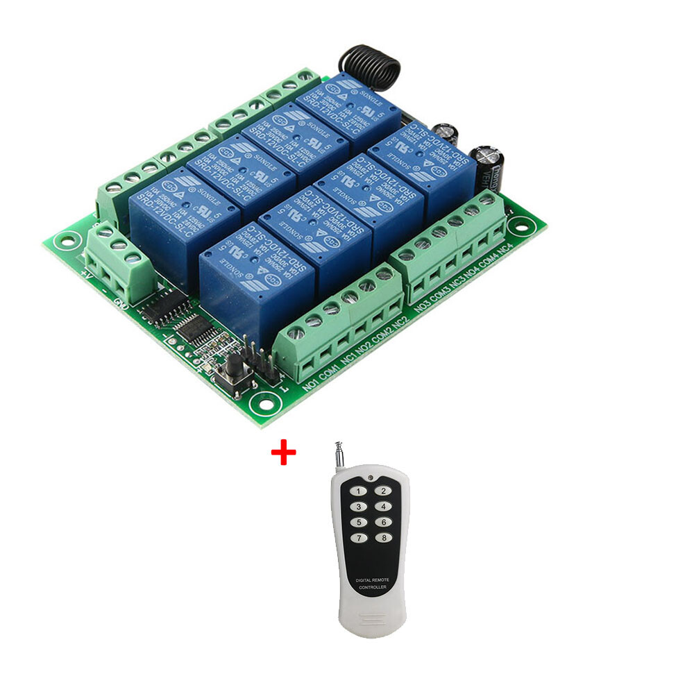 12V 8CH Relay Module Universal 433Mhz Wireless Garage Door Control RF Remote Set