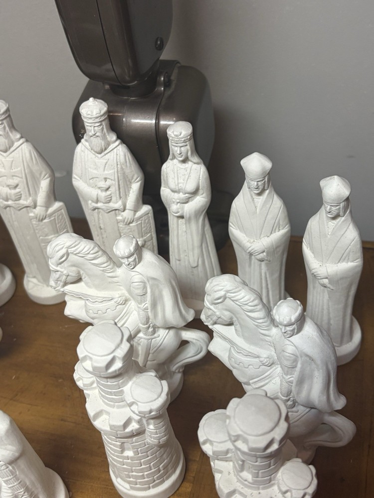 Large Traditional Chess Set 6"T King Ceramic Bisque Missing 1 Queen