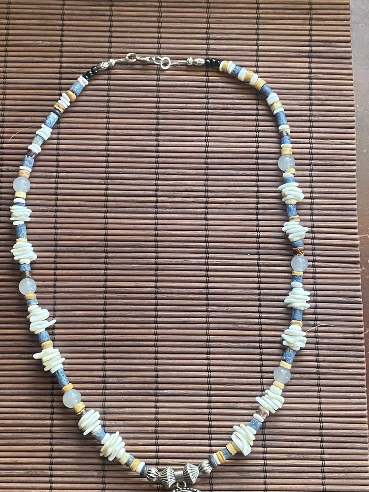 Handcrafted Celtic trinity kells cat pendant necklace, white blue gray
