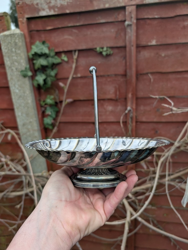 Silver Plate Antique Shell Designed Footed Cake or Fruit Basket Bon Bon Dish