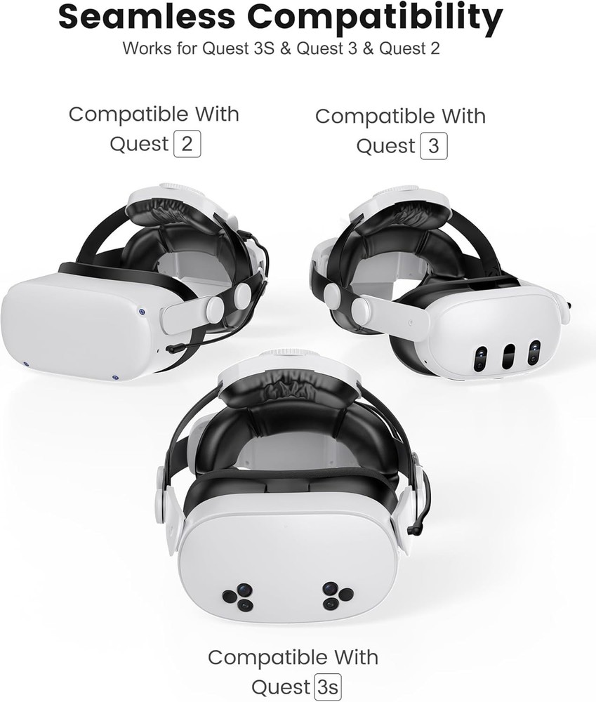 Enhanced Support Adjustable Head Strap for Oculus Quest 2/3 with Dual Pads