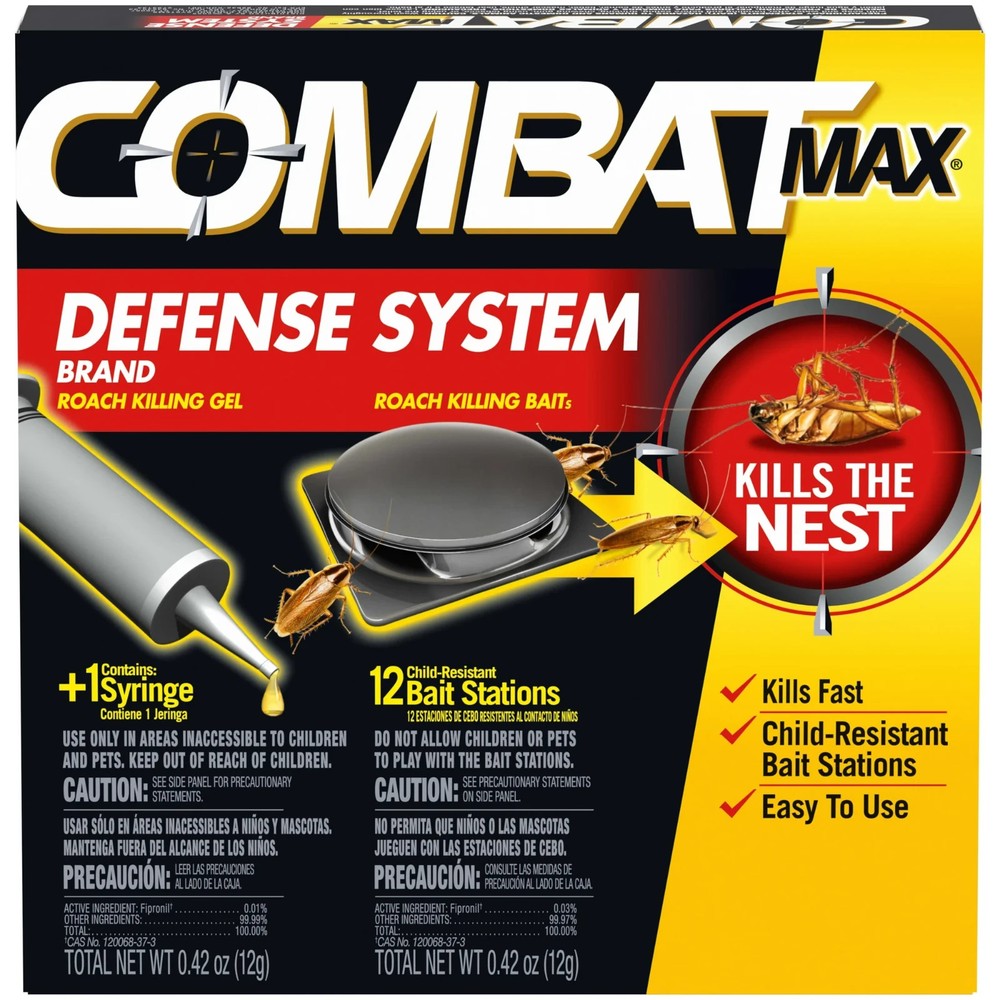 2 PACK Combat Max Defense System Roach Killing Bait & Gel 24 Stations Total